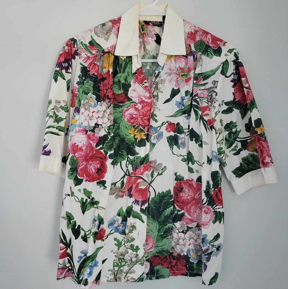 Art Deco Vintage Floral Print Top. 1980s.
